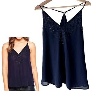 Women's Asos French Connection Evissa Beading Strappy blue Tank Top size S.